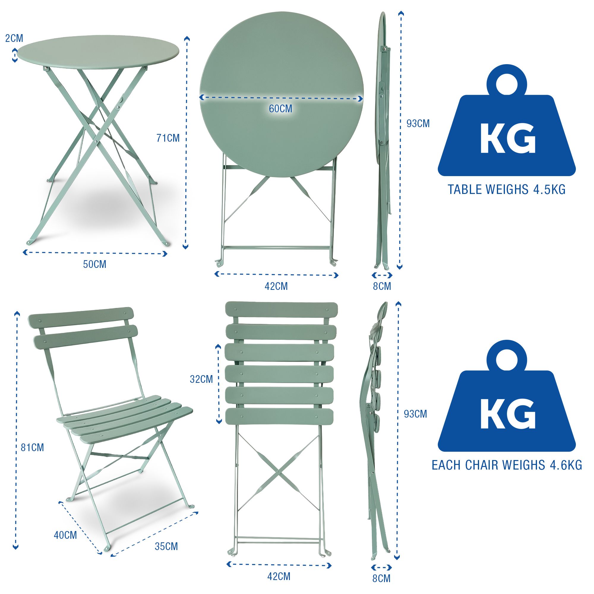 SUNMER Bistro Table & Chairs Set - Mint