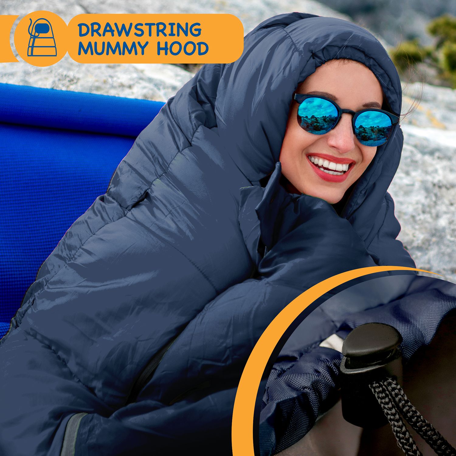 SUNMER 4 Season Mummy Sleeping Bag 400 gsm Extra Warm - Navy