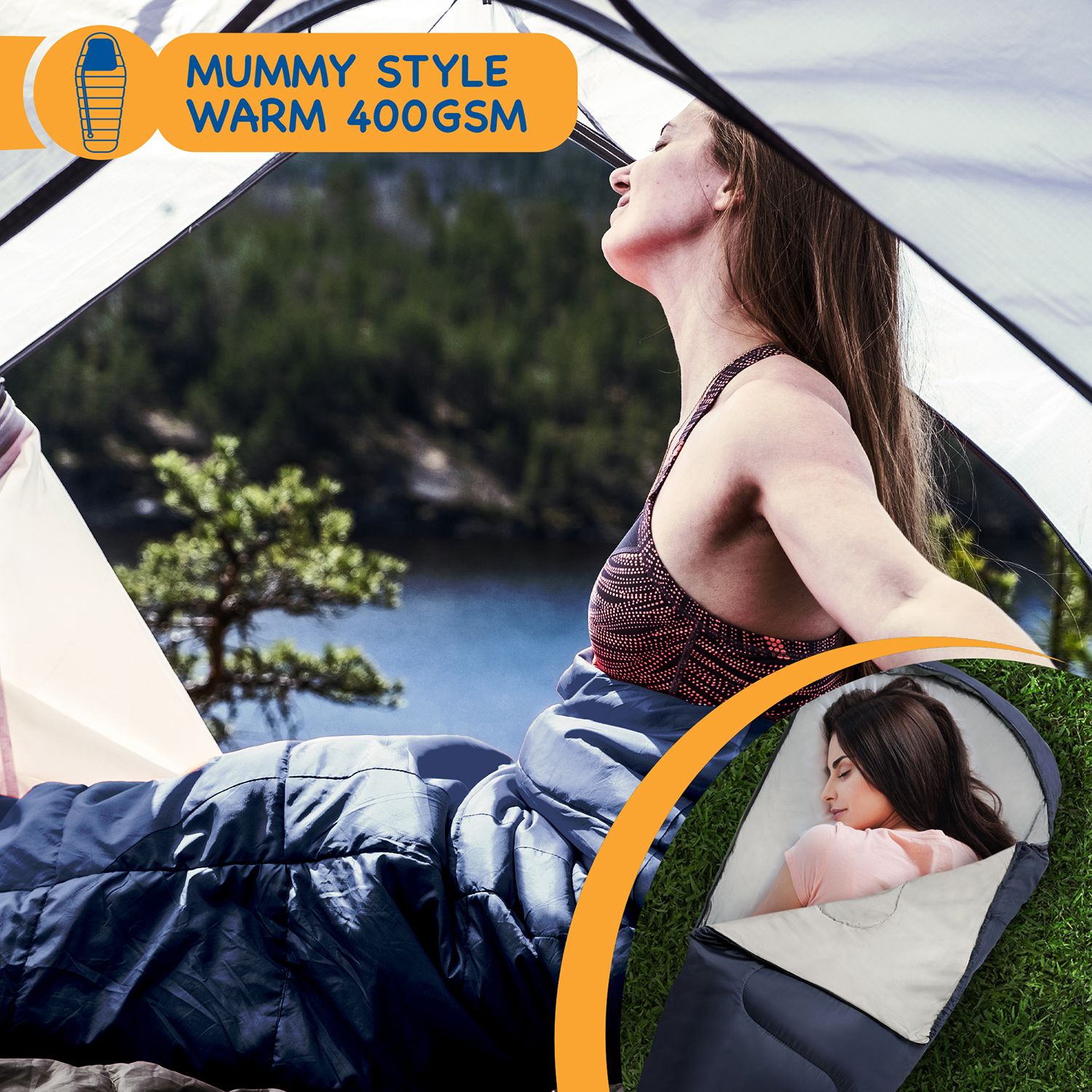 SUNMER 4 Season Mummy Sleeping Bag 400 gsm Extra Warm - Navy