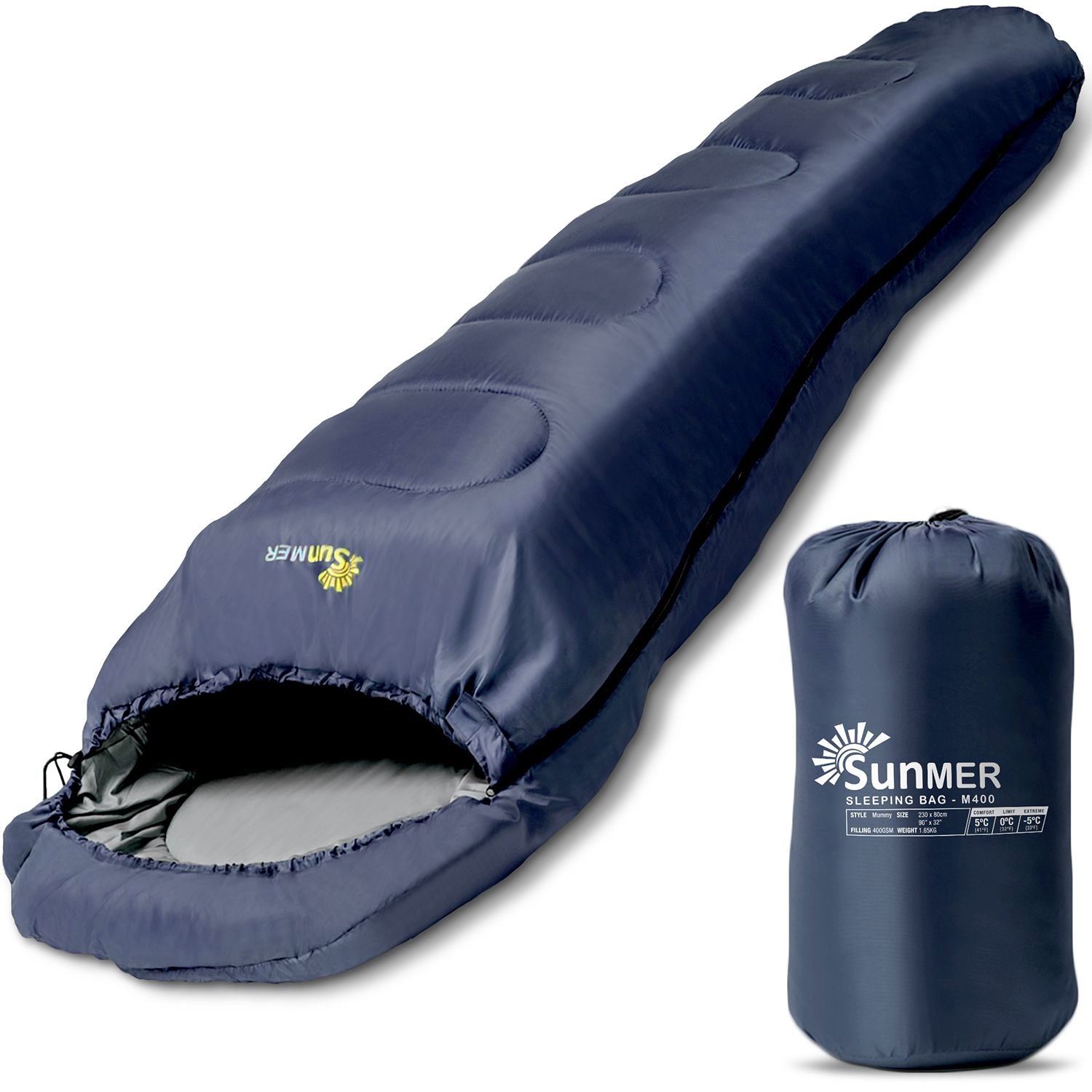 SUNMER 4 Season Mummy Sleeping Bag 400 gsm Extra Warm - Navy