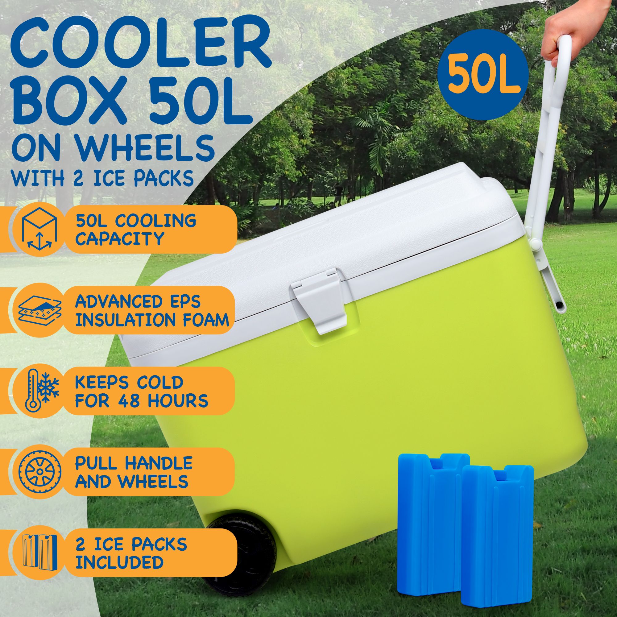 SUNMER 50L Cooler Box with Ice Packs - Lime & White