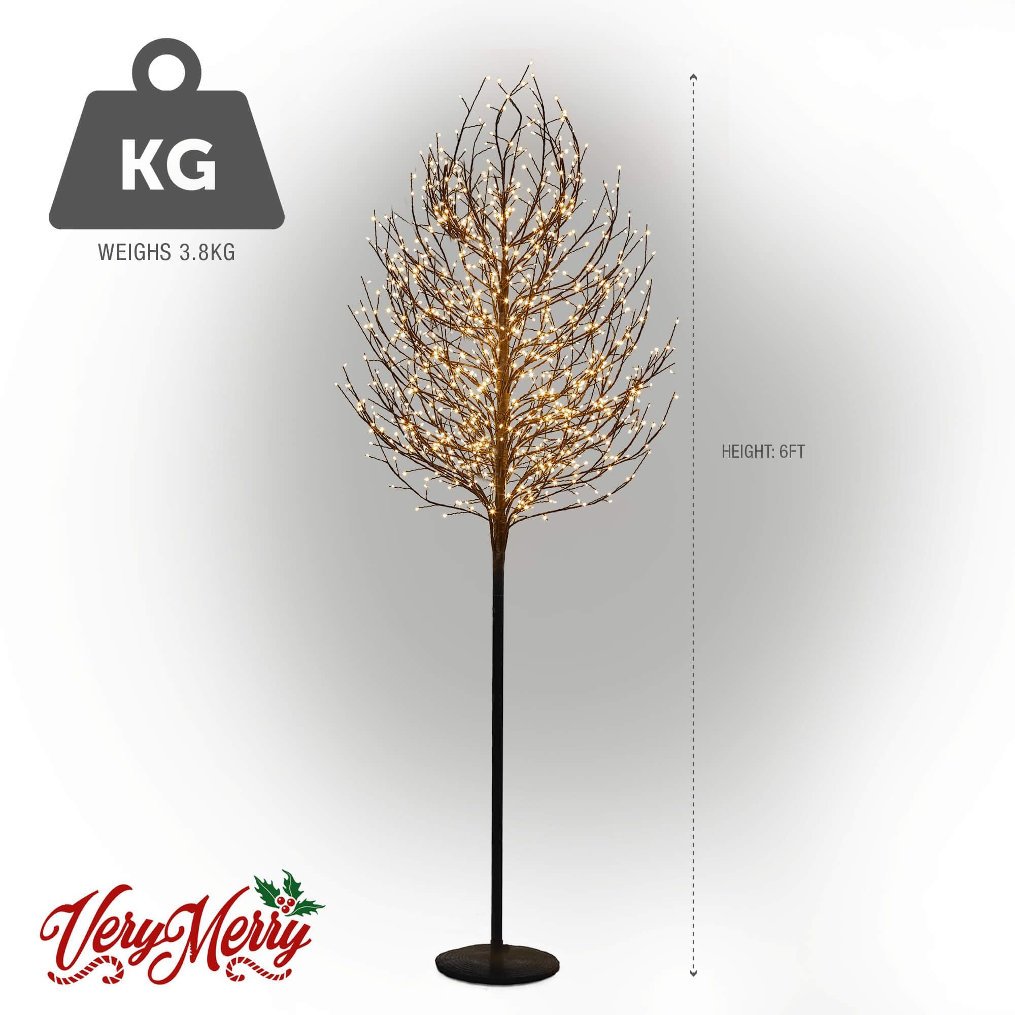 VeryMerry 6FT Micro Dot Birch Pre-Lit Christmas Tree with 900 LED Warm White Lights - Black